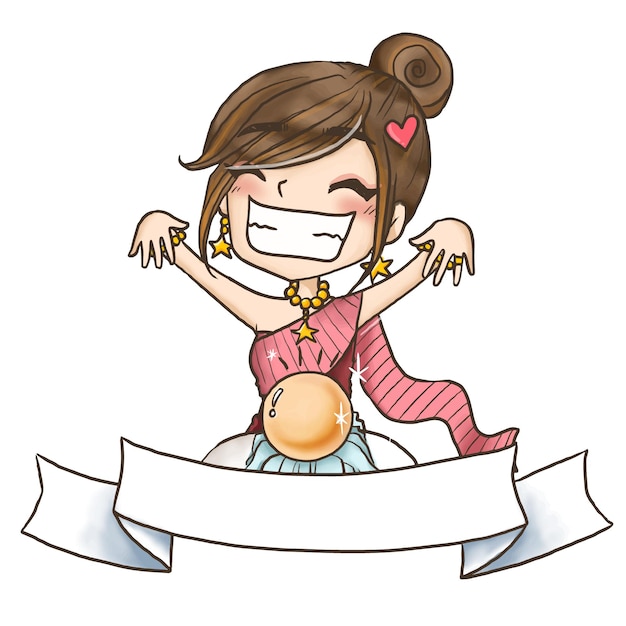 魔法少女呪文水晶玉タイの女の子漫画かわいい女の子イラストロゴクリップアート プレミアムベクター