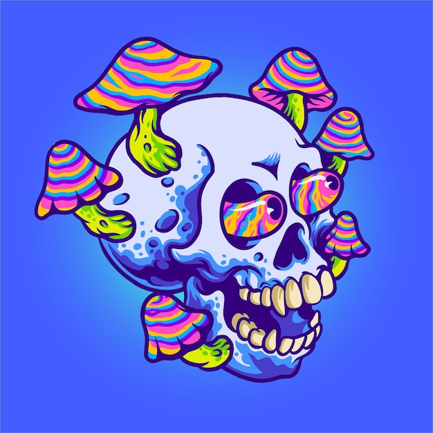 Premium Vector Magic Mushroom And Skull Illustration