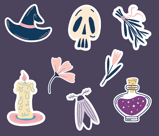 Premium Vector Magic Stickers For Halloween Set Of Stickers Patches