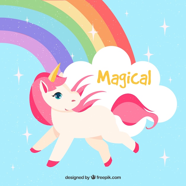 Magic Unicorn Background With Rainbow Free Vector