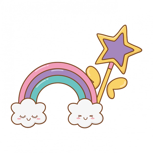 Premium Vector Magic Wand With Cloud And Rainbow 