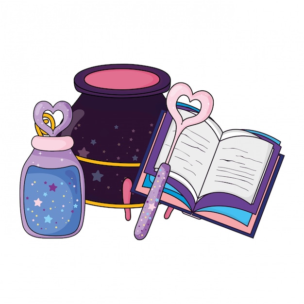 Download Magic witch cauldron with potion bottle and book | Premium ...