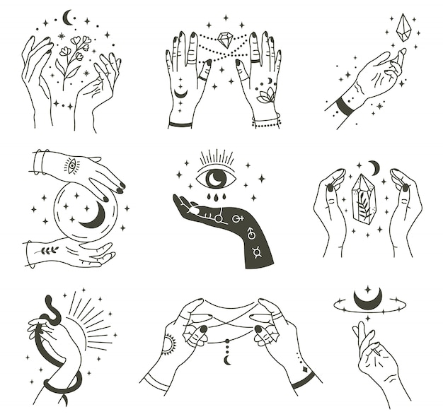 Premium Vector Magical hands. boho occult magic hand, witch mystical