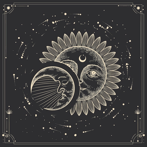 Premium Vector | Magical mystical sacred illustration in vintage retro ...