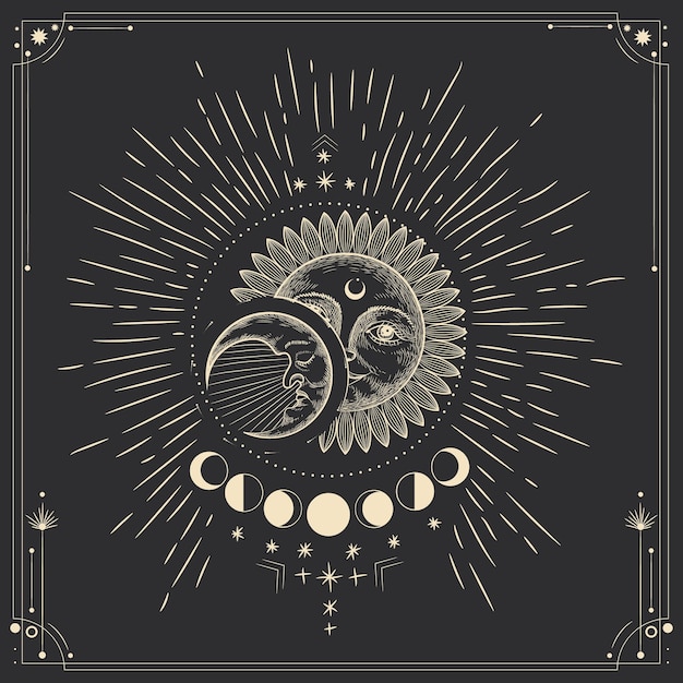 Premium Vector | Magical mystical sacred illustration in vintage retro ...