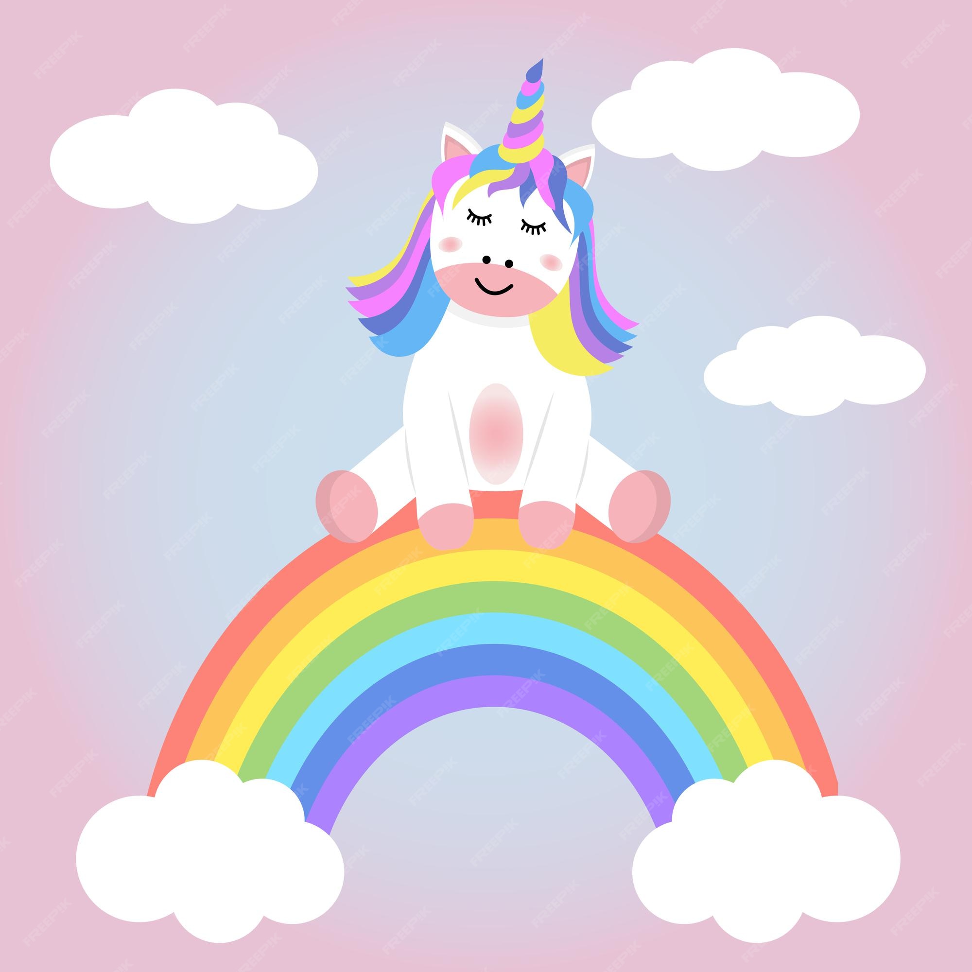 Premium Vector | Magical unicorn sitting on the rainbow cute fantasy animal