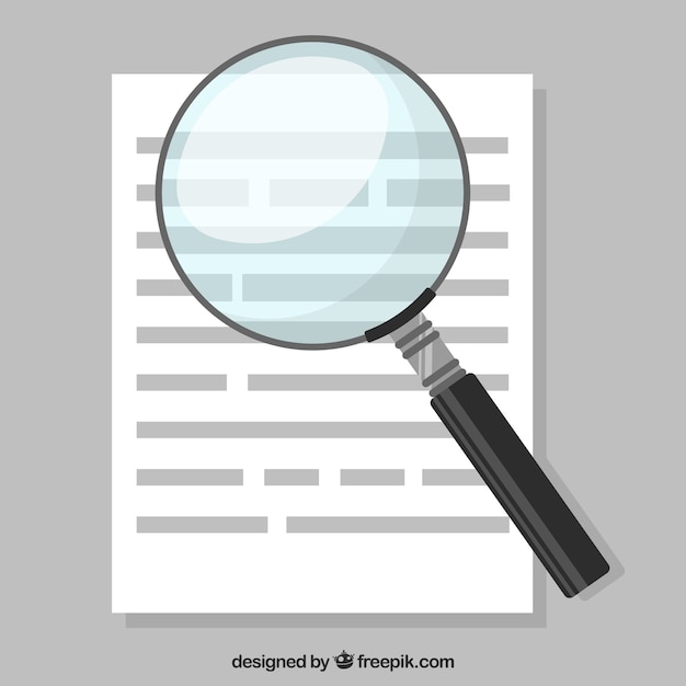 Magnifying glass background with sheet in flat style | Free Vector