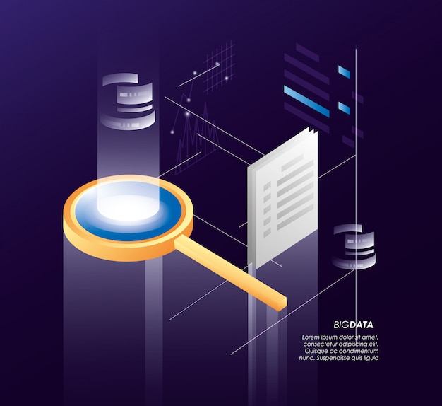 Magnifying glass with data center icons Premium Vector