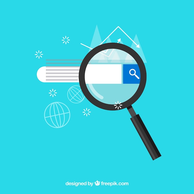 Magnifying glass with searcher in flat style Free Vector