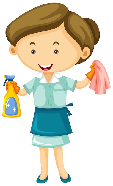 Premium Vector | Maid with cleaner spray and cloth