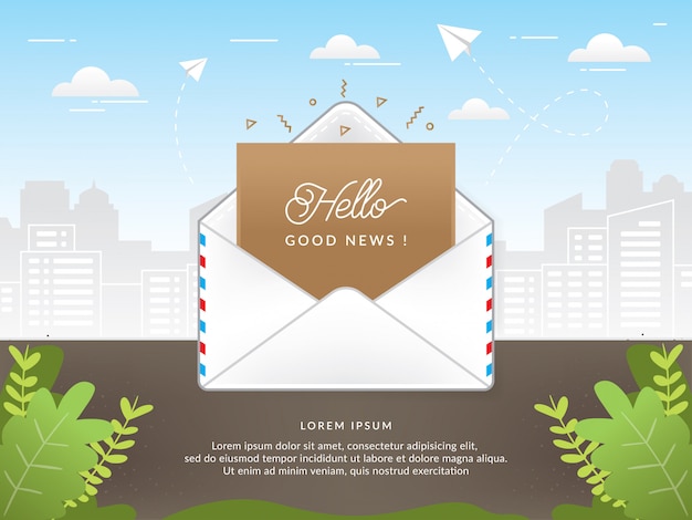 Mail envelope with good news text Premium Vector