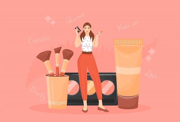 Make up artist concept illustration. woman with eyeshadow palette and