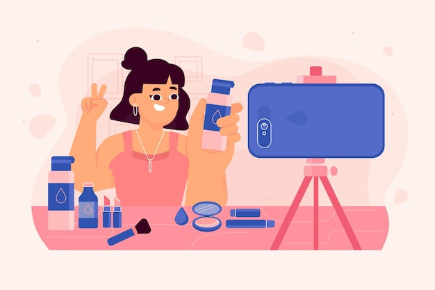 Make-up artist influencer recording a new video Premium Vector