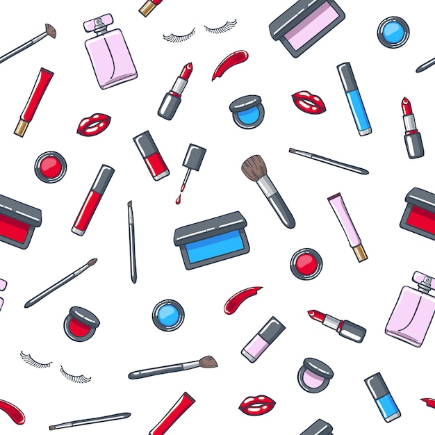 Make-up cosmetics products seamless pattern. Premium Vector