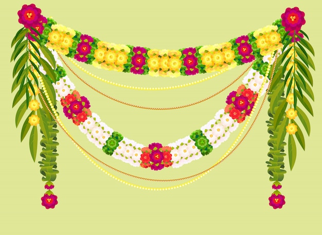 Mala Traditional Indian Decoration Garland Of Flowers And Mango