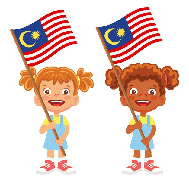 Premium Vector | Malaysia flag in hand. children holding flag. national ...