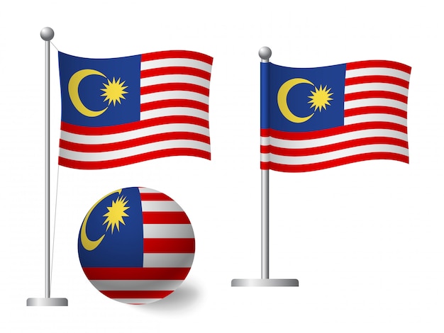 ポールとボールのアイコンにマレーシアの国旗 プレミアムベクター