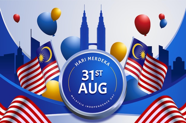 フラグと風船のマレーシア独立記念日 プレミアムベクター