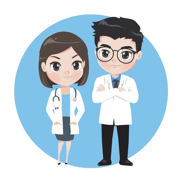 男性と女性の医師の漫画のキャラクター プレミアムベクター