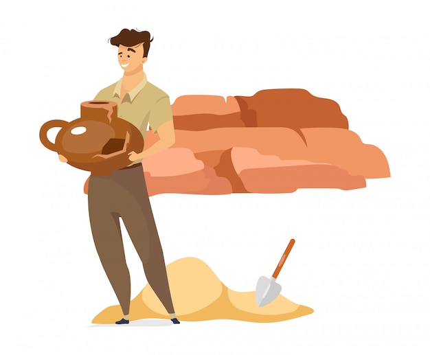 Premium Vector | Male archeologist flat color illustration. man with