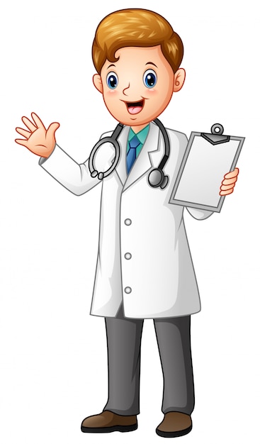 Premium Vector | Male doctor holding clipboard