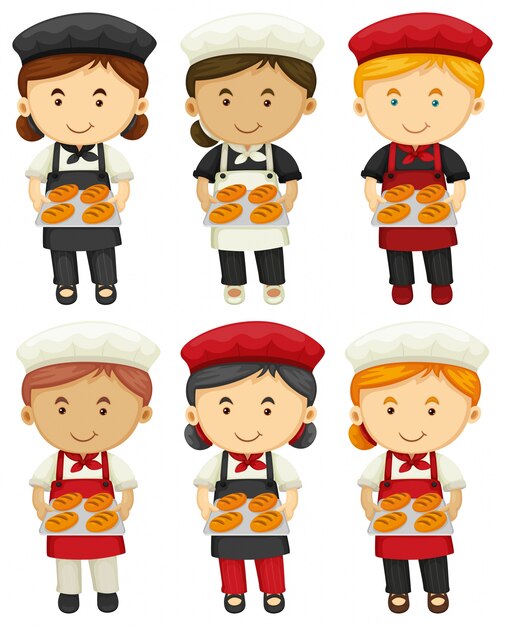 Premium Vector | Male and female bakers with baked bread illustration