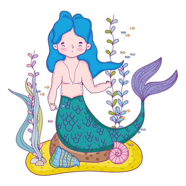 Premium Vector | Male mermaid undersea scene