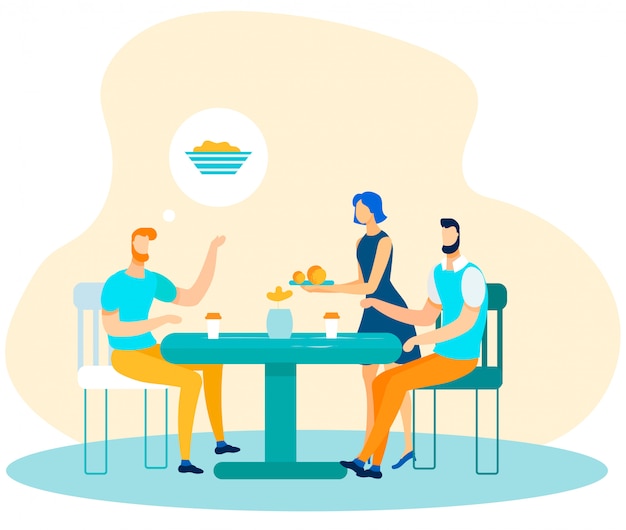 Premium Vector | Male office workers enjoying lunch time cartoon