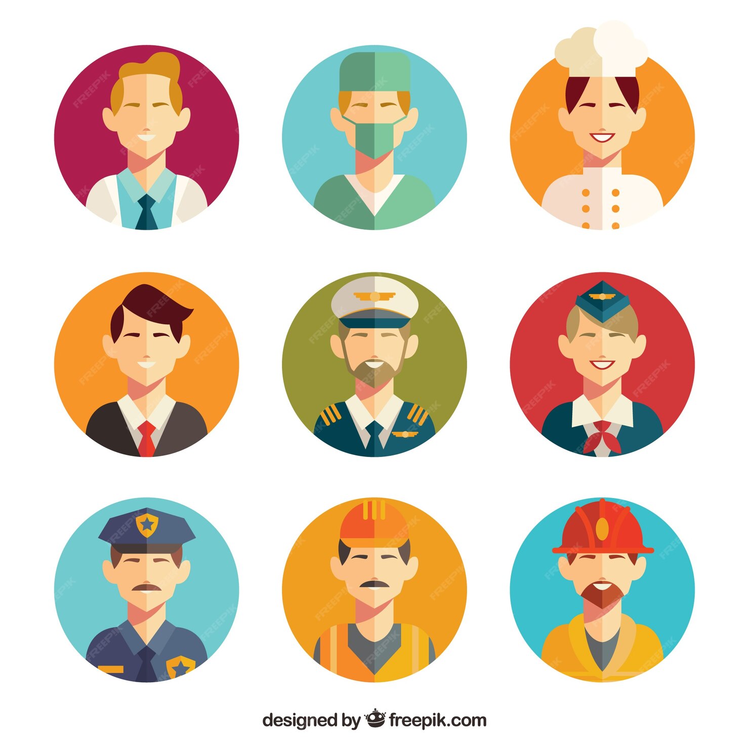 Free Vector | Male workers avatars with flat design