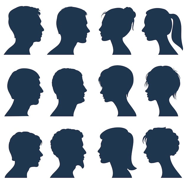 男性と女性の顔のベクトルのシルエット プレミアムベクター
