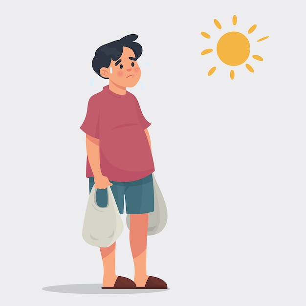 Premium Vector Man Bring Grocery Bag In A Hot Days