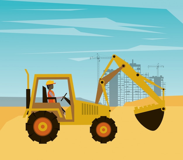 Man builder working under construction scene Premium Vector