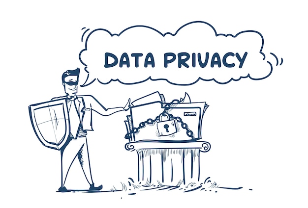 Man in business suit shield security data privacy Premium Vector