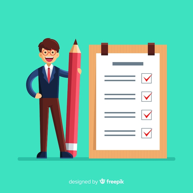 Man checking list giant check list Free Vector