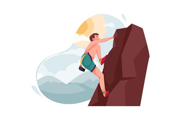 Premium Vector | Man climbing on mountain illustration