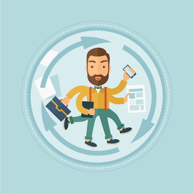 Man coping with multitasking Premium Vector