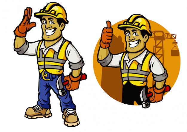 Man of counstruction worker mascot set Premium Vector