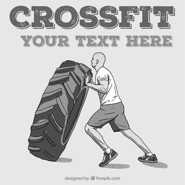 Man crossfit background with a wheel