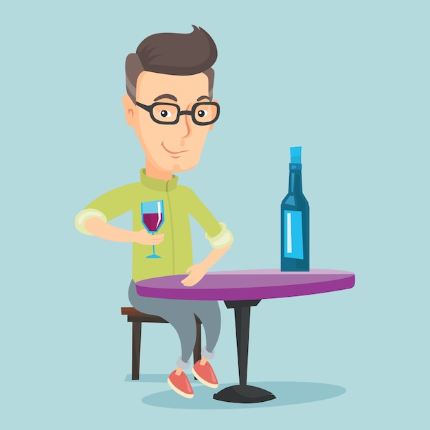 Premium Vector | Man drinking wine at restaurant.