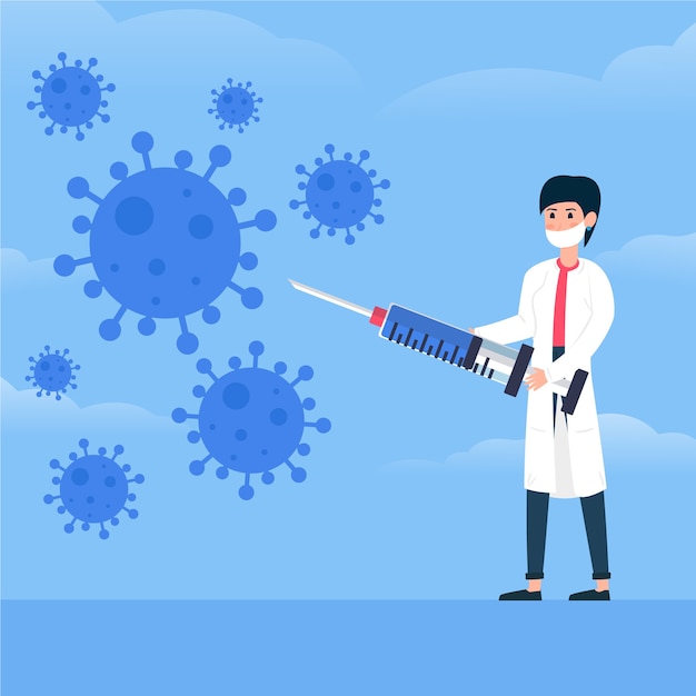 Man fight the virus concept with syringe | Free Vector