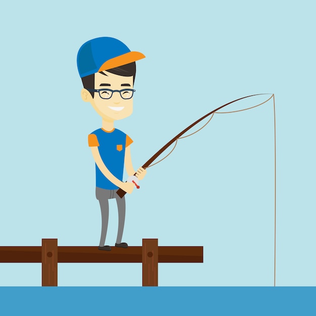 Download Man fishing on jetty vector illustration. | Premium Vector