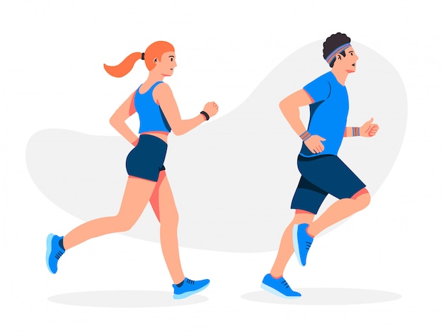 Premium Vector | Man and girl running illustration