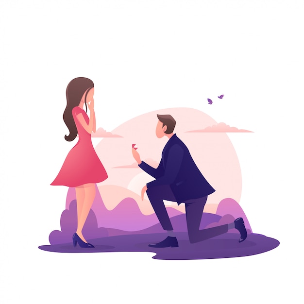 Premium Vector | A man gives a ring to a girl