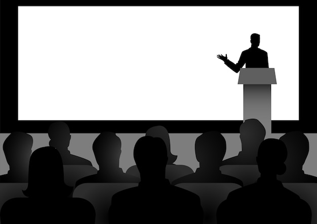 Premium Vector | Man giving a speech on stage