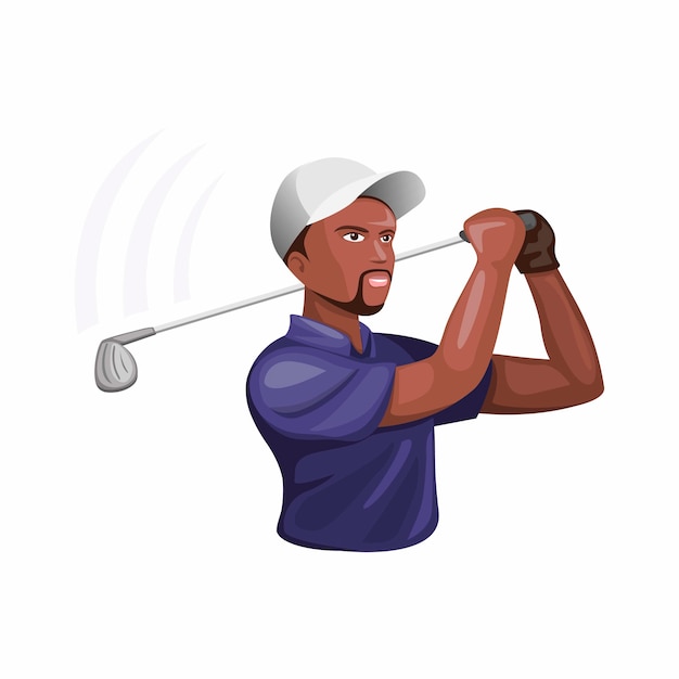 Man Golf Athlete Character Dark Skin Man Playing And