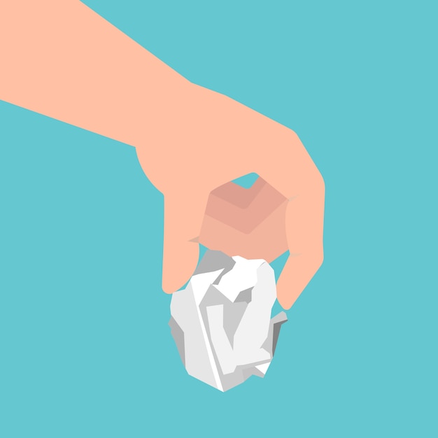 Man hand holding a crumpled paper sheet. vector illustration in flat ...