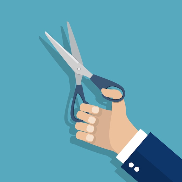 Premium Vector | Man holding scissors in hand. vector illustration in ...