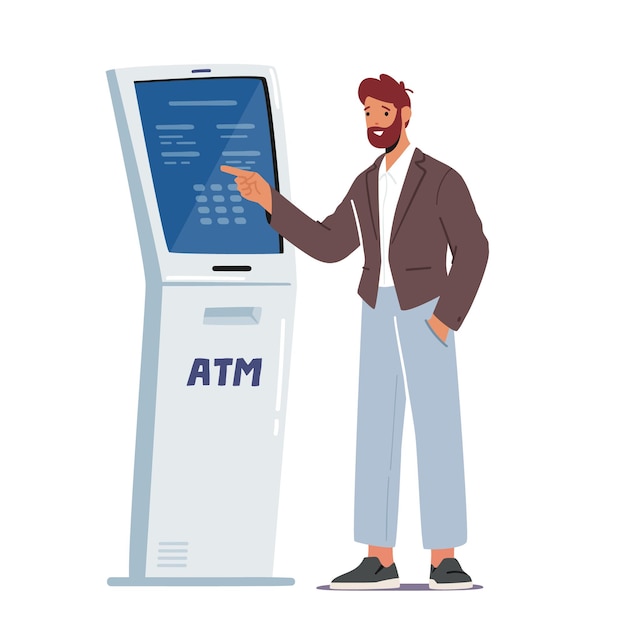 Man insert password in automated teller machine Premium Vector