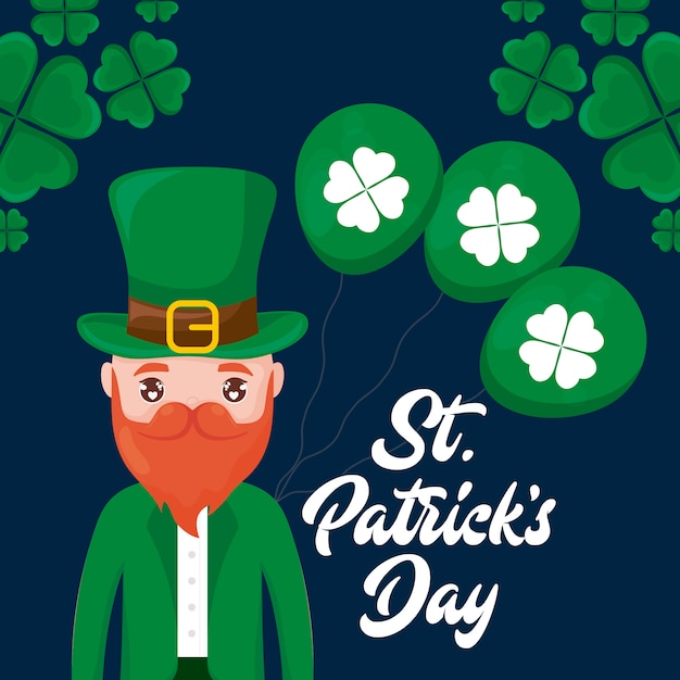 Man irish with balloons helium and clovers of st patrick day Premium Vector