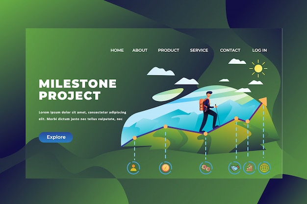 A man do it step by step project called the milestone project, web page header landing page template Premium Vector